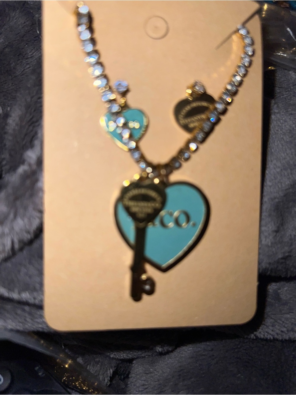 Blue Heart Key Pendant Necklace Set - logo Women's Jewelry